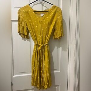 A New Day Yellow Polka Dot Midi Dress with Tie Waist